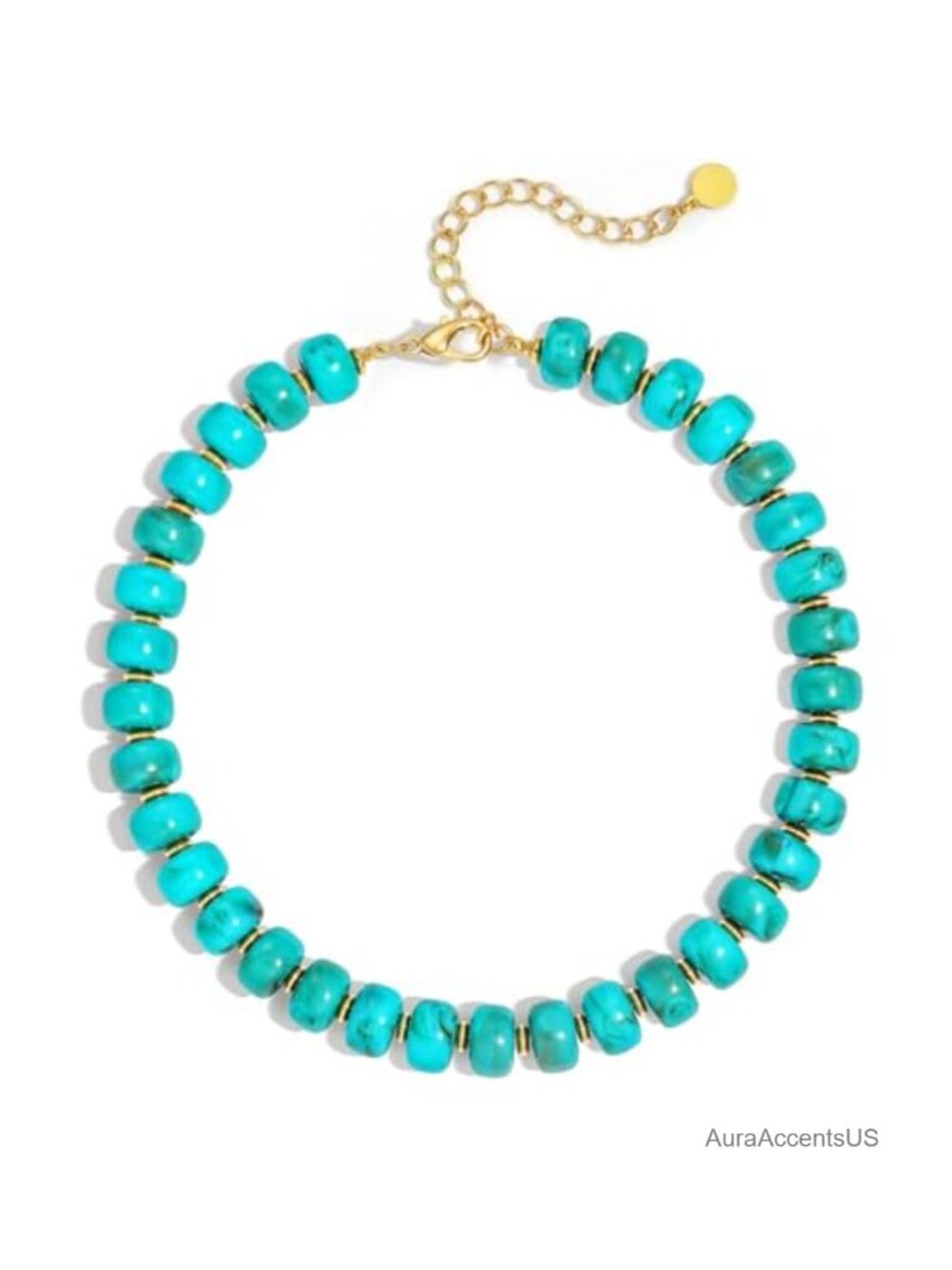 Chunky Beaded Statement Necklace Gold Plated Resin Boho Summer